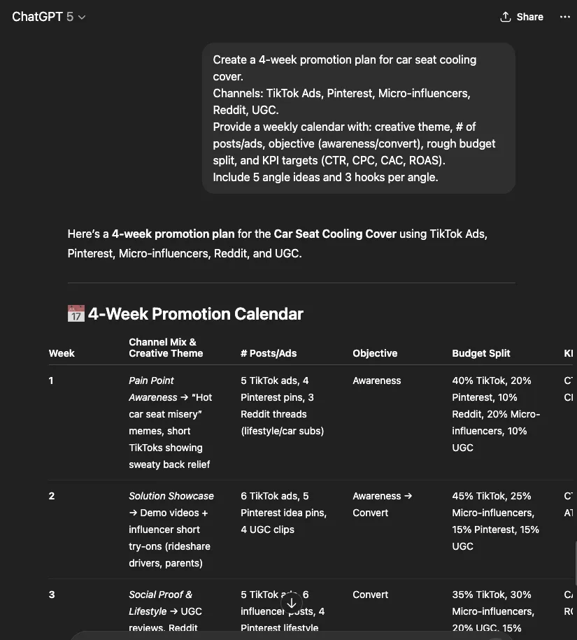 4-week promotion plan promt
